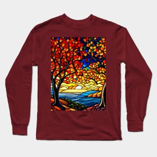 Stained Glass River Running Amid Autumn Foliage Long Sleeve T-Shirt